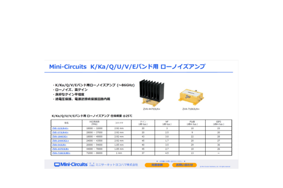 K/Ka/Q/U/V/Eバンド用 ローノイズアンプ